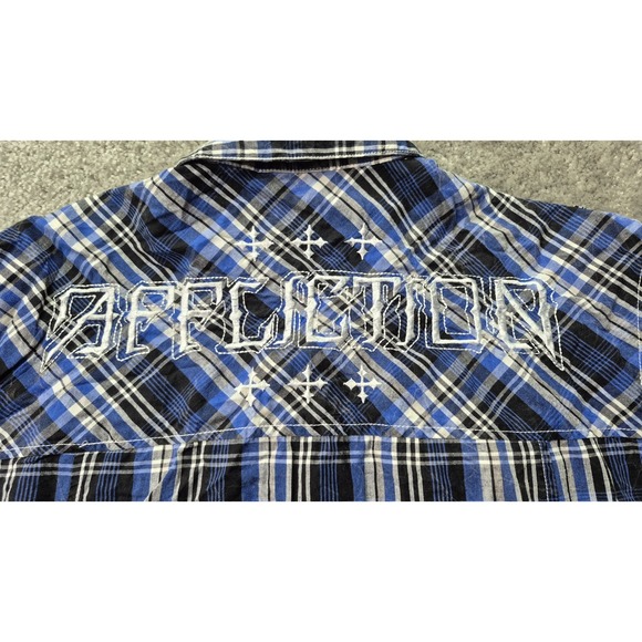 Affliction Black Premium Shirt Mens L Blue button embroidered Logo Y2K Grunge - Picture 8 of 12